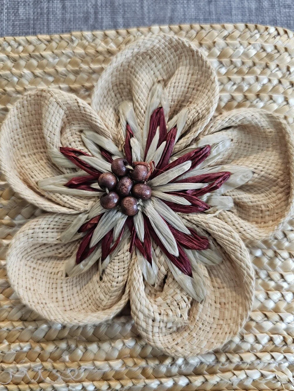 Coldwater Creek Natural Straw Flower Clutch - Beige